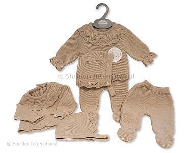 Knitted Baby 3 pcs Pram Set with Collar - Wholesale