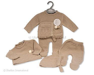 Knitted Baby 3 pcs Pram Set with Pompoms - Wholesale