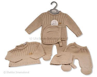 Knitted Baby 3 pcs Pram Set with Buttons - Wholesale
