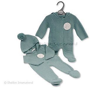 Knitted Baby All in One with Hood and Pompom - Wholesale