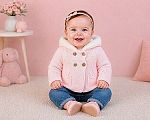 Wholesale Knitted Girls Pram Coat with Fur Hood