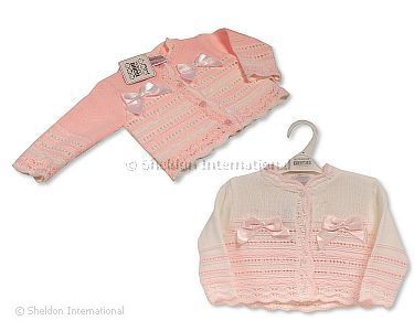 Knitted Baby Girls Cardigan with Bows - 185 - 9-24 Months - Wholesale