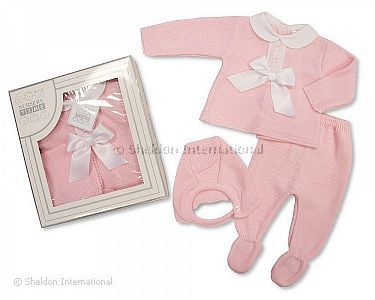 Knitted Baby Girls Boxed 3 pcs Set - 825 - Wholesale