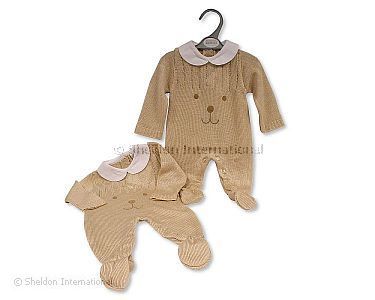 Knitted Baby Long Romper - Bear Face - Wholesale