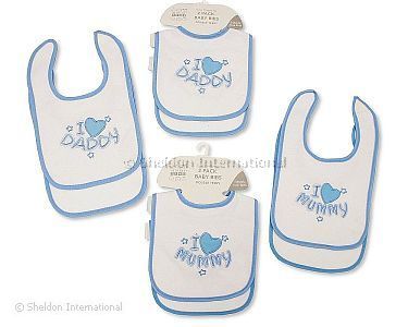 Baby Boys Bibs 2-Packs with Double Terry - I Love Mummy/ Daddy - Wholesale