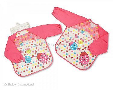 Baby Girls PEVA Bibs with Sleeves - Ladybirds - Wholesale