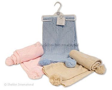 Knitted Baby Wrap with Pompoms - Wholesale