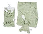 Baby Fleece Blanket and Bunny Comforter Set - Sage Green