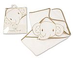 Baby 3d Hooded Towel - Elephant - White/Taupe
