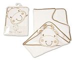 Baby 3d Hooded Towel - Giraffe - White/Taupe