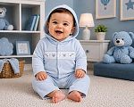 Baby Boys Velour 3 pcs Set with Smocking  - Prince