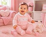 Baby Girls Velour All in One with Smocking - Elephant