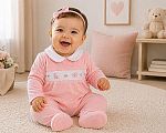 Baby Girls Velour All in One with Smocking - Rainbow