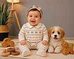 Baby Velour All in One with Smocking - Dog