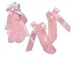 Wholesale Knee Length Socks with Bow - Pink