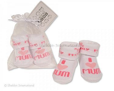 Baby Socks in Mesh Bag - I Love Mum - Girls - Wholesale