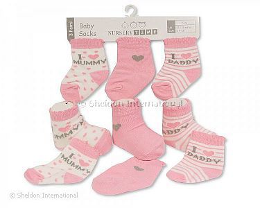 Baby Girls Socks 3-Pack - I Love Mummy/Daddy - Wholesale