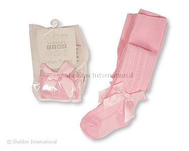 Baby Cotton Tights with Bow - Pink - Wholesale