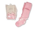 Baby Cotton Tights with Bow - Pink