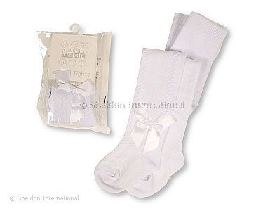 Baby Cotton Tights with Bow - White - Wholesale