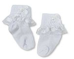 Baby Girls Socks with Satin Lace and Rosebud Bow