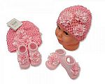 Baby Hat and Booties Set - Pink