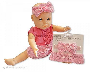 Baby Girls Cotton Nappy Cover and Headband Set - Wholesale