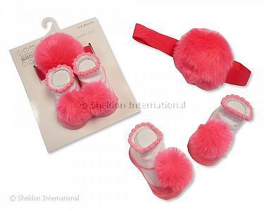 Baby Pom-Pom Socks and Headband Set - Cerise - Wholesale