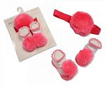 Wholesale Pom-Pom Socks and Headband Set - Cerise