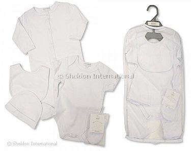 Baby 5 pcs Gift Set in Mesh Bag - Plain White - Wholesale