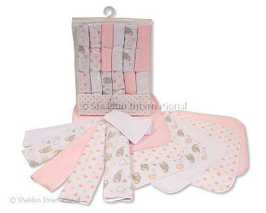 Baby 12 Pieces Wash Cloth Pack - Pink - Wholesale