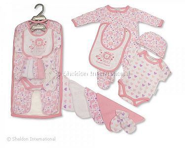 Baby Girls 9 pcs Gift Set in Mesh Bag - Sweet Heart - Wholesale