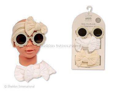 Baby Girls 2 Headbands and Sunglasses Set - Taupe - Wholesale