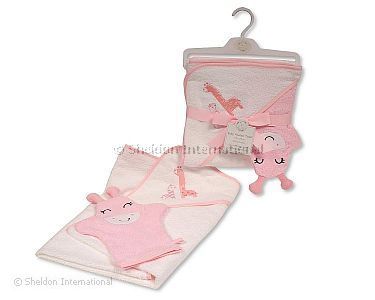 Baby Girls Hooded Towel and Wash Mitten Set - Wholesale