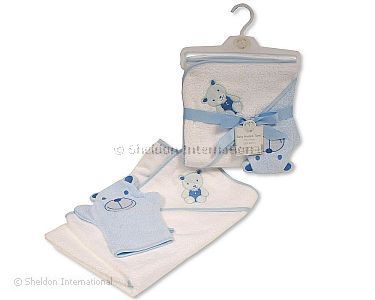 Baby Boys Hooded Towel and Wash Mitten Set - Wholesale