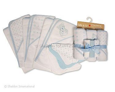 Baby Boys 6 pcs Hooded Towel and Wash Cloth Bath Set - Wholesale