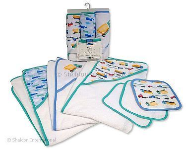 Baby Boys 6 pcs Hooded Towel and Wash Cloth Set - Wholesale