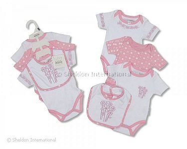 Baby Cotton 3 pcs Body Suit and Bib Set - Girls - Wholesale