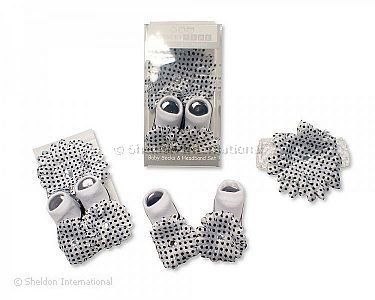 Baby Socks and Headband Set - Black Dots - Wholesale