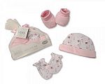 Wholesale Hat Mitten and Booties Set in Mesh Bag - Pink