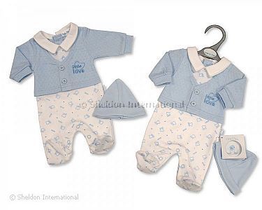 Premature Baby Boys Faux 2 pcs Set with Hat - Little Love - Wholesale