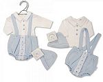 Wholesale Premature Boys 2 pcs Short Dungaree Set with Lace and Hat