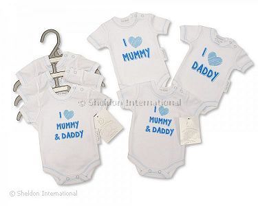 Premature Baby Boys Short Sleeved Bodysuits 3-Pack - I Love Mummy/Daddy - Wholesale