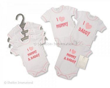 Premature Baby Girls Short Sleeved Bodysuits 3-Pack - I Love Mummy/Daddy - Wholesale