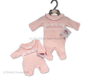 Premature Baby Girls All in One with Smocking and Bows - Princess - Wholesale