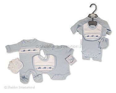 Premature Baby Boys 4 pcs Set with Smocking - Cars - Wholesale