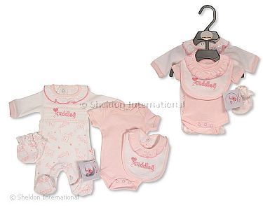 Premature Baby Girls 4 pcs Set with Smocking and Bows - Cuddles - Wholesale