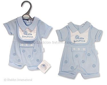Premature Baby Boys Romper with Bib - Little Sunshine - Wholesale