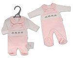 Wholesale Premature Girls Sleepsuit with Smocking and Bow - Elephant