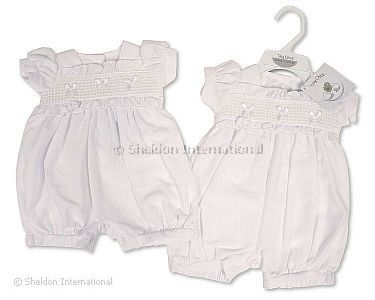 Premature Baby Romper with Smocking and Bows - Wholesale